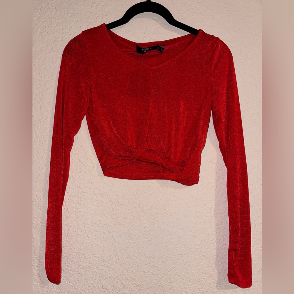 Paper Heart Red Long Sleeve Crop Top